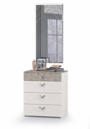 Комод четыре ящика с зеркалом Амели Моби цвет шёлковый камень/бетон чикаго беж