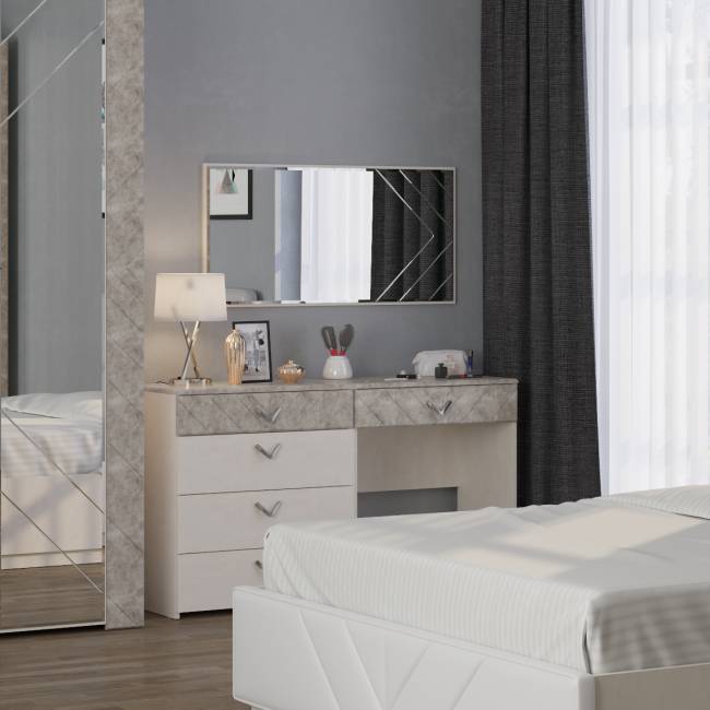 Стол туалетный с комодом и зеркалом Амели Моби цвет шёлковый камень/бетон чикаго беж