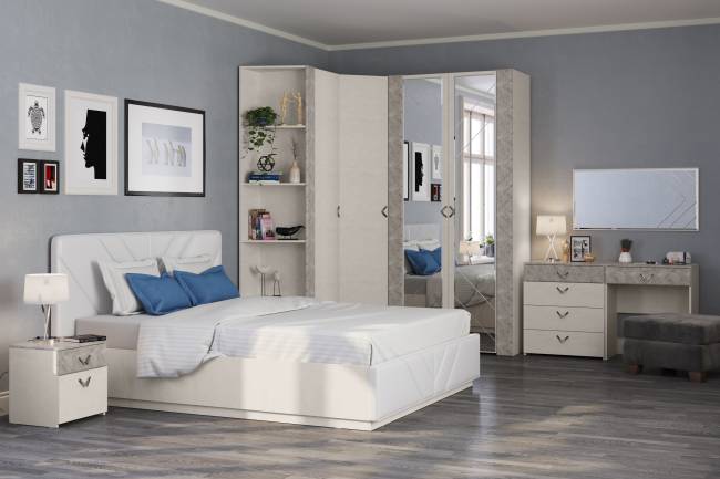 Стол туалетный с комодом и зеркалом Амели Моби цвет шёлковый камень/бетон чикаго беж