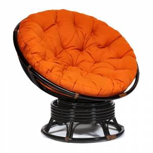 Кресло-качалка PAPASAN/ПАПАСАН w 23/01 B /с подушкой/ 115х78х104 см, Antique brown (античный черно-коричневый), ткань Оранжевый, С 23 Antique brown (античный черно-коричневый)