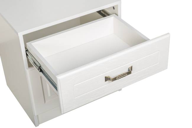 Кровать 1600 Ливерпуль с основанием и двумя тумбами с полками цвет ясень ваниль/белый