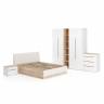 Мебель в спальню Муссон № 5 цвет белый/дуб эндгрейн элегантный/искусственная кожа белая, кровать с подъёмным механизмом 1600