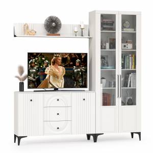 Комод с сервантом и навесной полкой Валенсия цвет белый шагрень