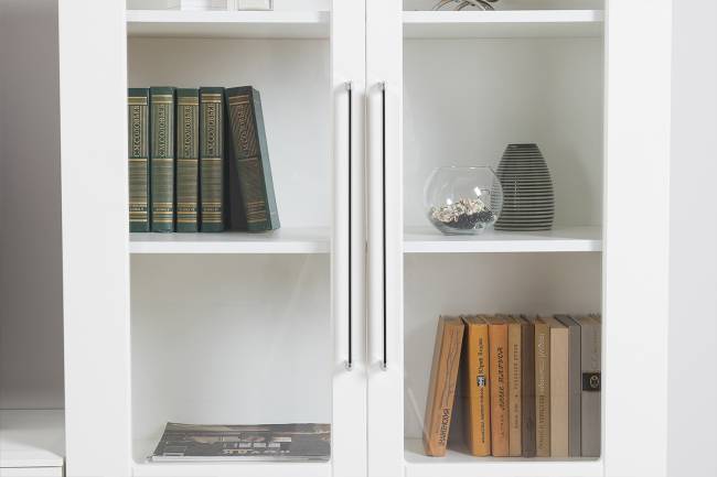 Комод с сервантом и навесной полкой Валенсия цвет белый шагрень