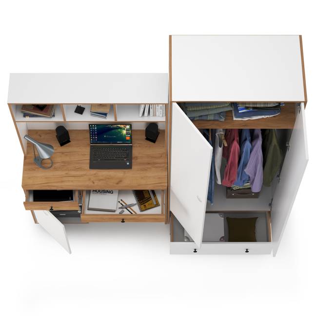 Компьютерный стол и шкаф Вуди цвет белый премиум/дуб крафт золотой