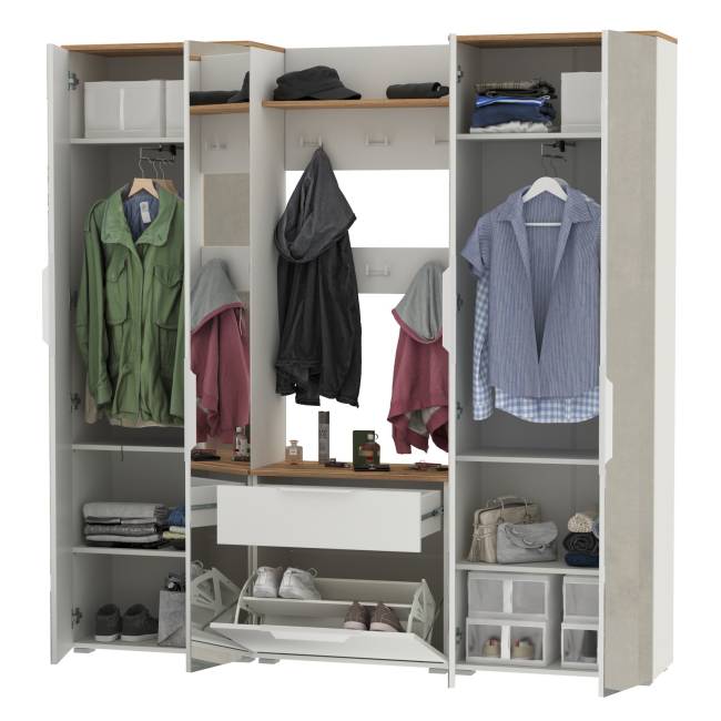 Большая прихожая Октава № 27 цвет белый шагрень/дуб крафт золотой