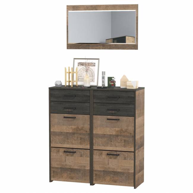 Зеркало Трувор с двумя обувницами с ящиками цвет дуб гранж песочный/интра