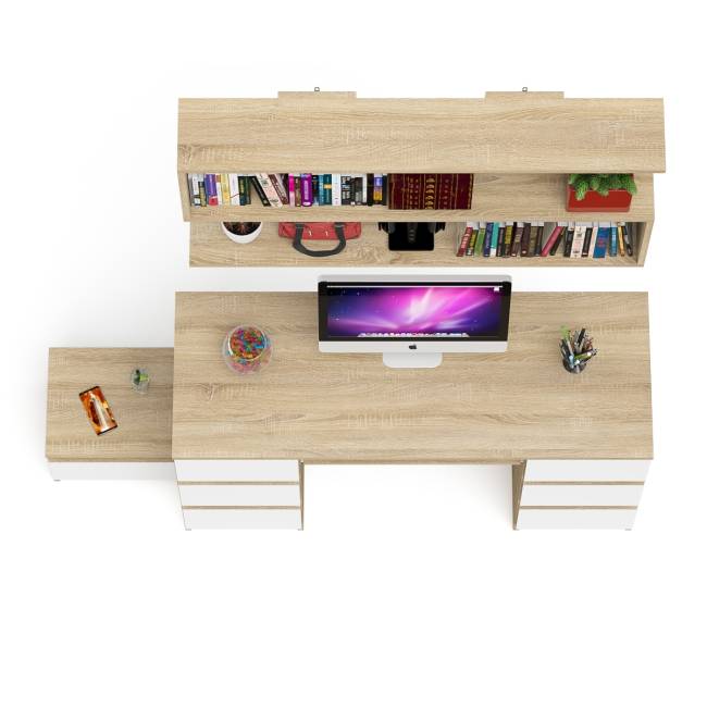 Двухтумбовый стол компьютерный Мори МС-2 с тумбочкой с ящиком и полкой на 1200 цвет дуб сонома/белый