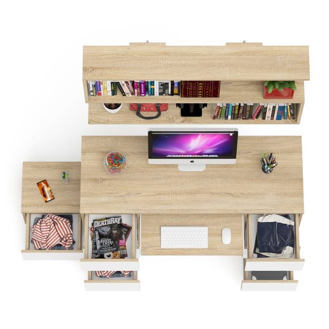 Двухтумбовый стол компьютерный Мори МС-2 с тумбочкой с ящиком и полкой на 1200 цвет дуб сонома/белый