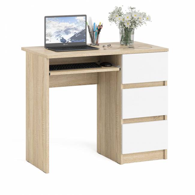Стол компьютерный три ящика Мори МС-6 правый цвет дуб сонома/белый