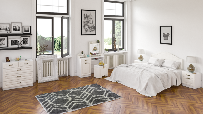 Стол туалетный с пуфом, с зеркалом и настольной полкой Ливерпуль цвет ясень ваниль/белый