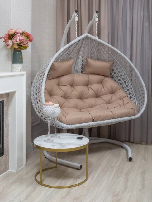 Подвесное двухместное кресло из искусственного ротанга "FRESCO GRANDE", белый Подвесное двухместное кресло из искусственного ротанга "FRESCO GRANDE", белый