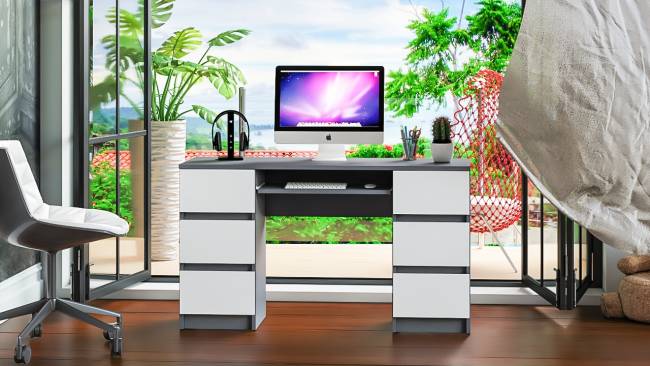 Компьютерный стол с двумя тумбами Мори МС-2 цвет графит/белый Компьютерный стол с двумя тумбами Мори МС-2 цвет графит/белый