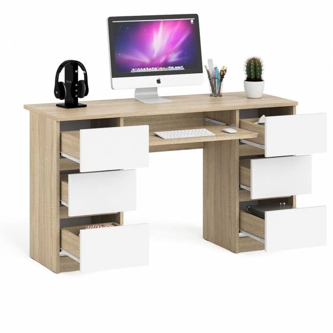 Компьютерный стол с двумя тумбами Мори МС-2 цвет дуб сонома/белый