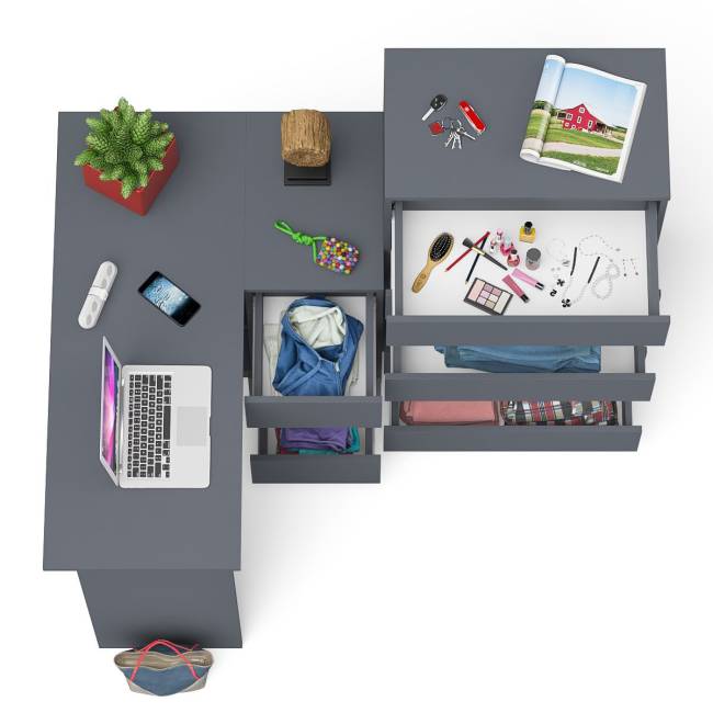 Высокий комод 700 пять ящиков и угловой компьютерный стол МС-16 правый серии Мори цвет графит Высокий комод 700 пять ящиков и угловой компьютерный стол МС-16 правый серии Мори цвет графит