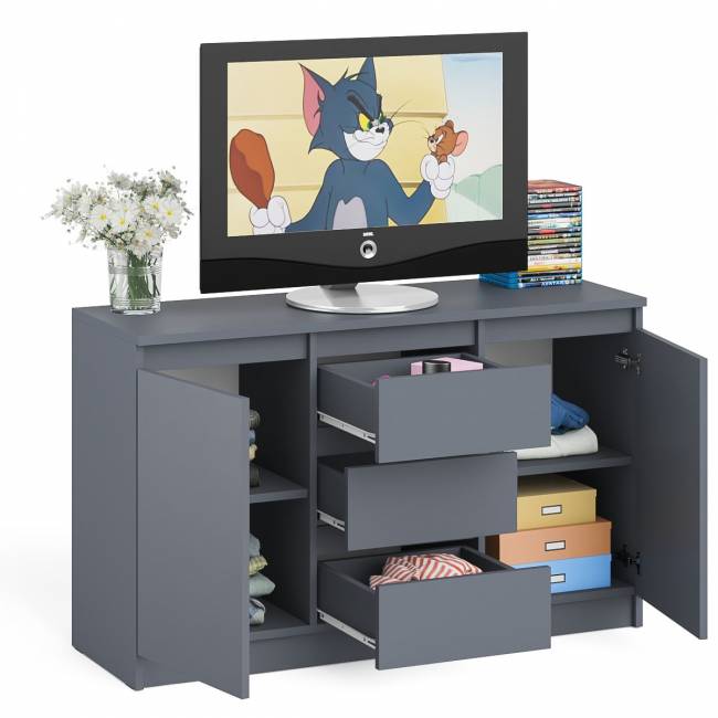 Комод-тумба три ящика и две дверки Мори МК1200.3 цвет графит