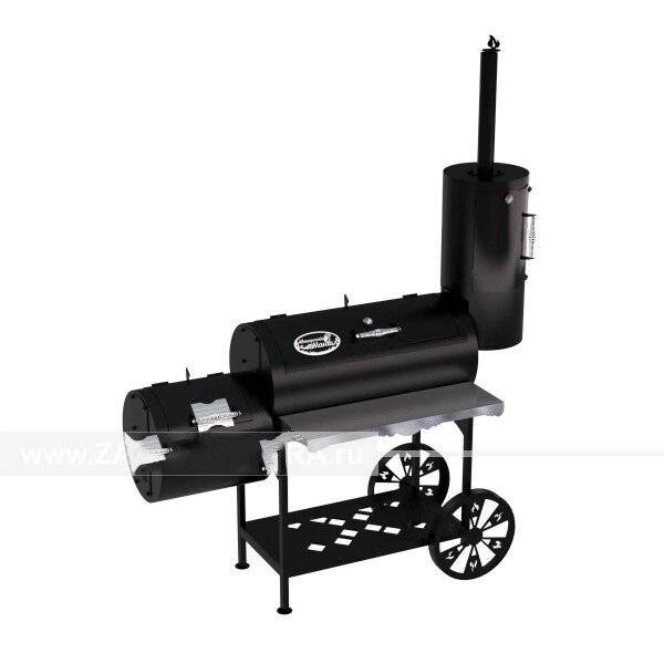 Гриль-Смокер XXL, из стали толщиной 5 мм, с топкой слева, в термостойкой покраске