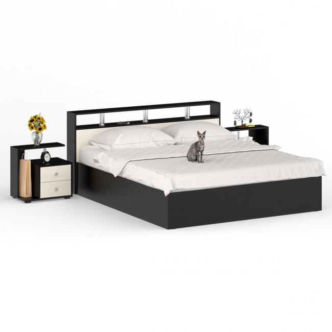 Кровать 1800 Камелия + две тумбы цвет венге/дуб лоредо