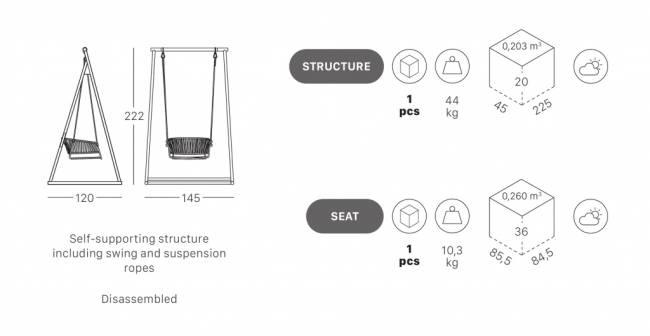 Качели плетеные Lisa Swing голубой, оранжевый 1450х1200х2220 мм
