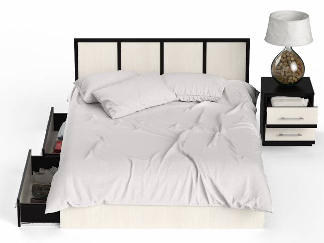 Кровать с ящиками 1400 с тумбой Сакура цвет венге/дуб лоредо