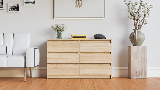 Широкий комод шесть ящиков Мори МК1200.6 цвет дуб сонома