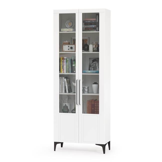 Стенка для гостиной с сервантом Валенсия № 60 цвет белый шагрень