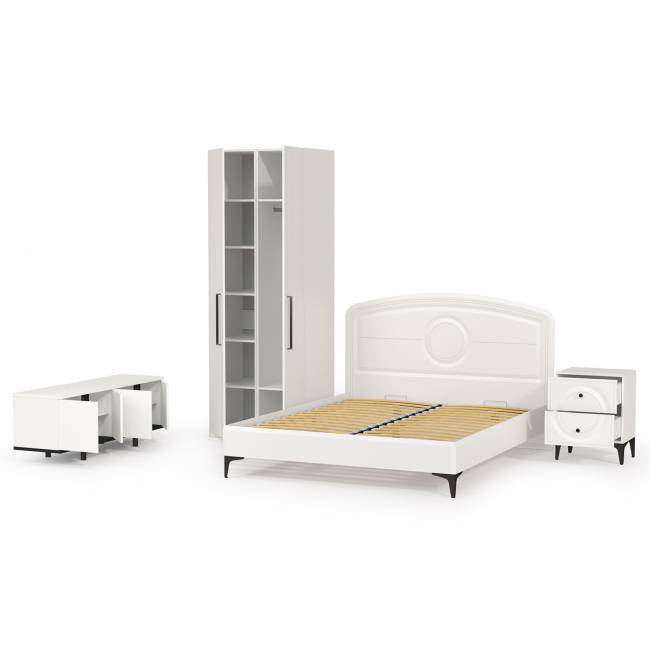 Комплект белой мебели для спальни Валенсия № 35 цвет белый шагрень/чёрный