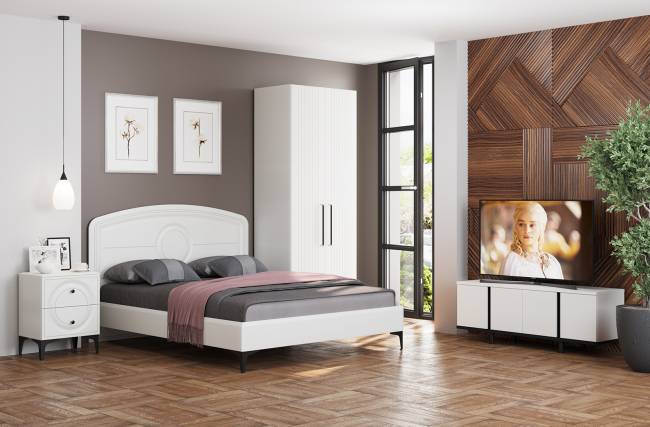 Комплект белой мебели для спальни Валенсия № 35 цвет белый шагрень/чёрный