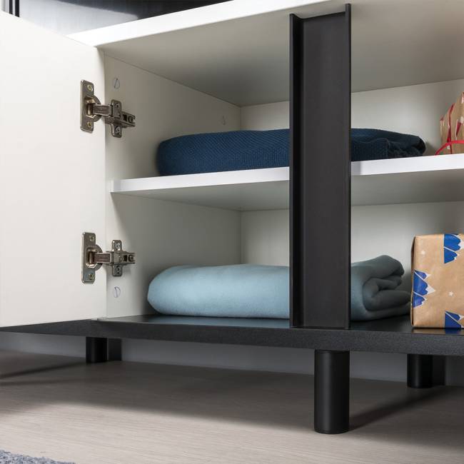 Муссон Кровать 1600 с подъёмным механизмом с тумбой TV 13.276 и зеркалом СВК цвет белый/чёрный/дуб эндгрейн элегантный/кожзам белый