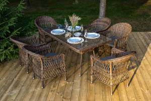 "Амароне" обеденная группа из искусственного ротанга на 6 персон, цвет коричневый