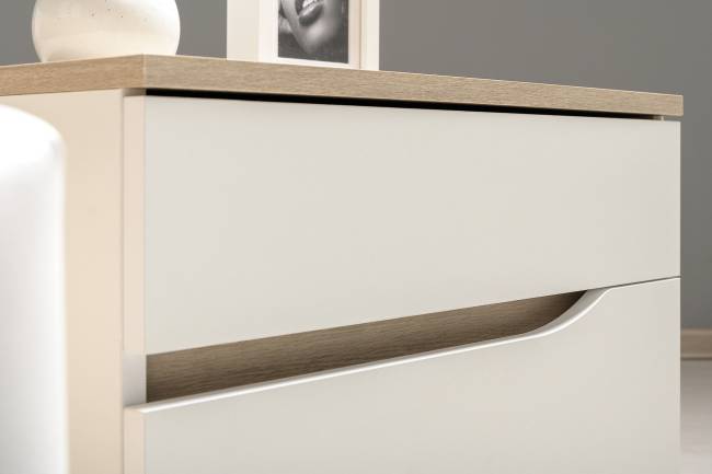 Комплект мебели Муссон № 19 в Вашу спальню цвет белый/чёрный/дуб эндгрейн элегантный/кожзам белый