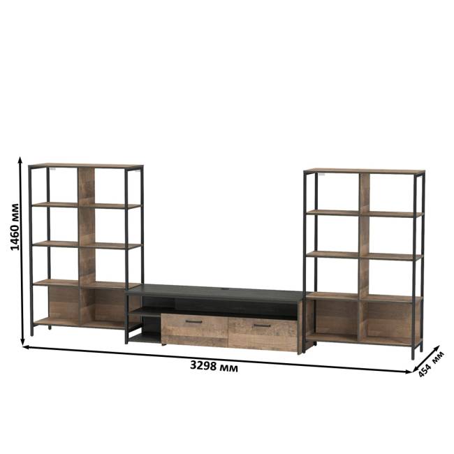 Два стеллажа 13.151.02 в гостиную Трувор и ТВ-тумба цвет дуб гранж песочный/интра