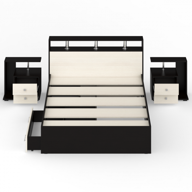 Кровать с ящиками 1400 Камелия + две тумбы цвет венге/дуб лоредо