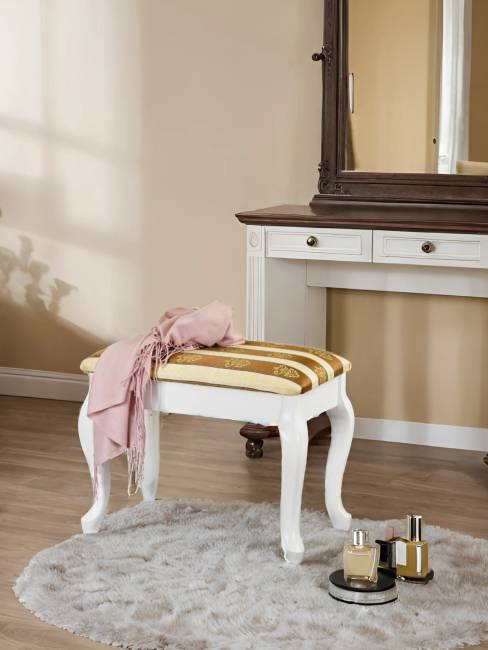 Банкетка Ретро с ящиком белый, ткань полоса коричн.