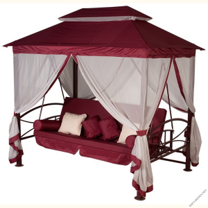 Садовая беседка качели Пальмира Бордо с противомоскитной сеткой по кругу