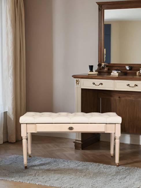 Банкетка Оливия экокожа молочный/белый ясень