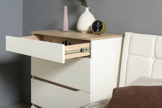 Кровать с подъёмным ортопедом 1600 и комод с зеркалом Муссон цвет белый/дуб эндгрейн элегантный/кожзам белый