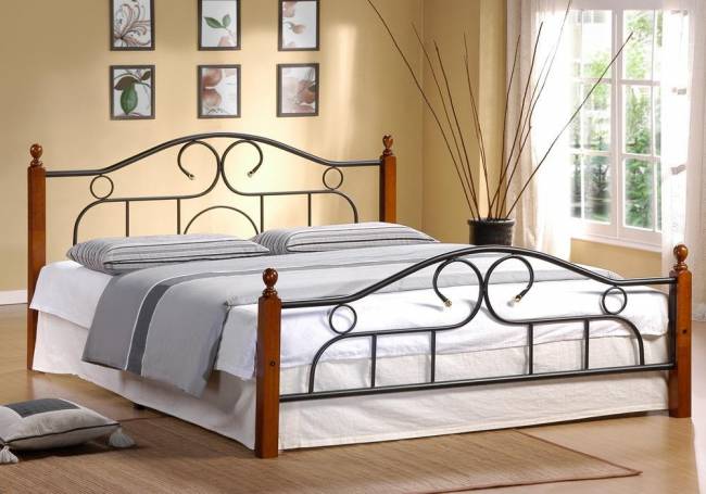 Кровать AT-808 дерево гевея/металл, 160*200 см (Queen bed), красный дуб/черный дуб темный дерево гевея/металл Кровать AT-808 дерево гевея/металл, 160*200 см (Queen bed), красный дуб/черный дуб темный дерево гевея/металл