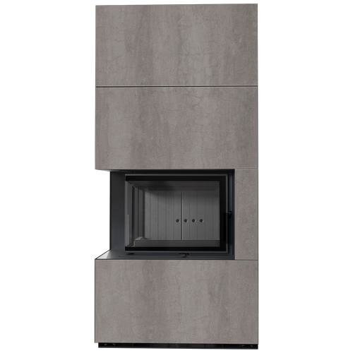 Каминокомплект Kratki PRO FLOKI NATURALI PIETRA DI SAVOIA GRIGIA BOCCIARDATA, угловое стекло слева