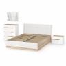 Кровать с подъёмным ортопедом Муссон 1600 с тумбочкой и комодом с зеркалом СВК цвет белый/дуб эндгрейн элегантный/кожзам белый