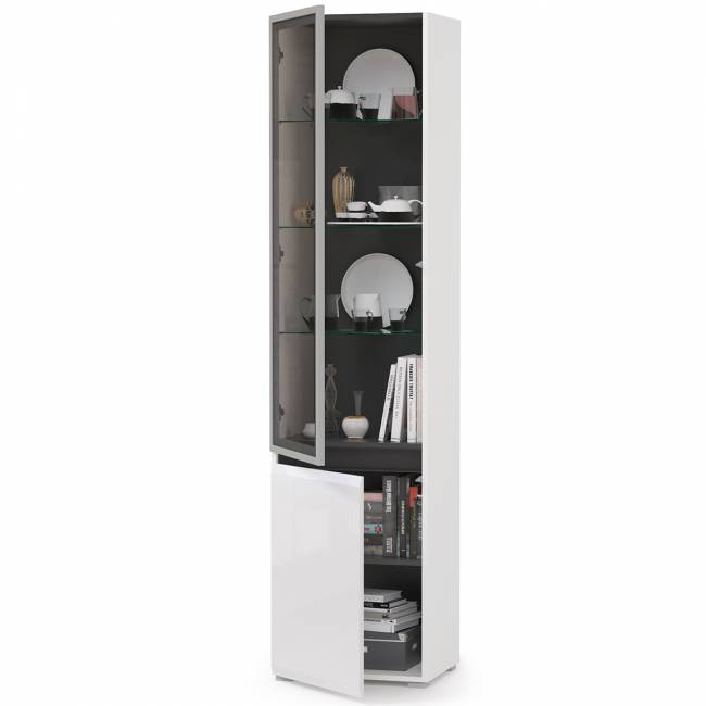 Шкаф-витрина Сидней 13.201 цвет белый/чёрный/МДФ белый глянец