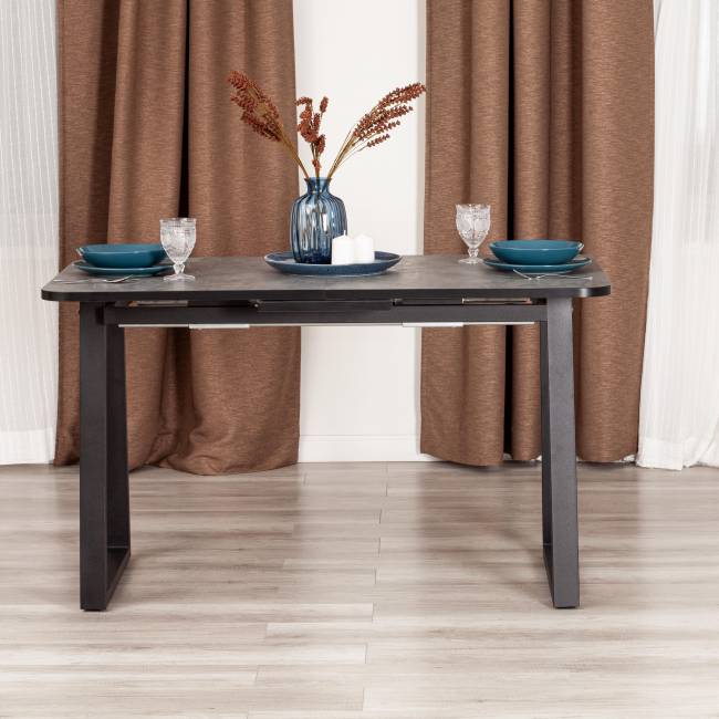 Стол MALTIDO ЛДСП/HPL/металл, 130 х 75+30 х 75 см, Гранит тёмный/чёрный Гранит тёмный/чёрный ЛДСП/HPL/металл