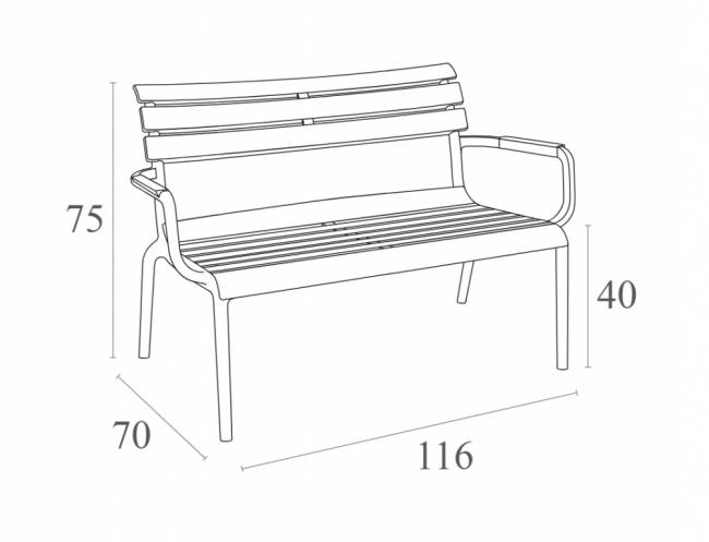 Диван пластиковый двухместный Paris Lounge темно-серый 1160х700х750 мм
