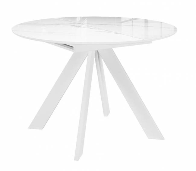 Стол DikLine SFC110 d1100 стекло Оптивайт Белый мрамор/подстолье белое/опоры белые Стол DikLine SFC110 d1100 стекло Оптивайт Белый мрамор/подстолье белое/опоры белые