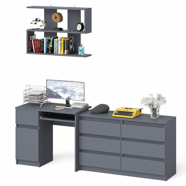 Большой комод на 6-ть ящиков Мори с компьютерным столом МС-1 левый и полка открытая на 900 цвет графит Большой комод на 6-ть ящиков Мори с компьютерным столом МС-1 левый и полка открытая на 900 цвет графит