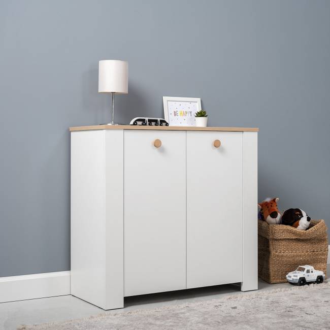 Тумба с дверками Джастин 16.228.02 цвет белый шагрень/дуб белый эксклюзив