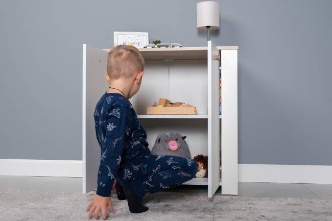 Тумба с дверками Джастин 16.228.02 цвет белый шагрень/дуб белый эксклюзив