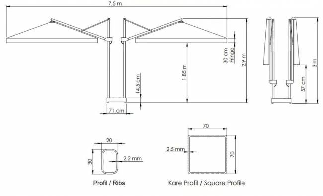 Зонт профессиональный двухкупольный 7.5х4 м Banana Plus Double 7500х4000 мм