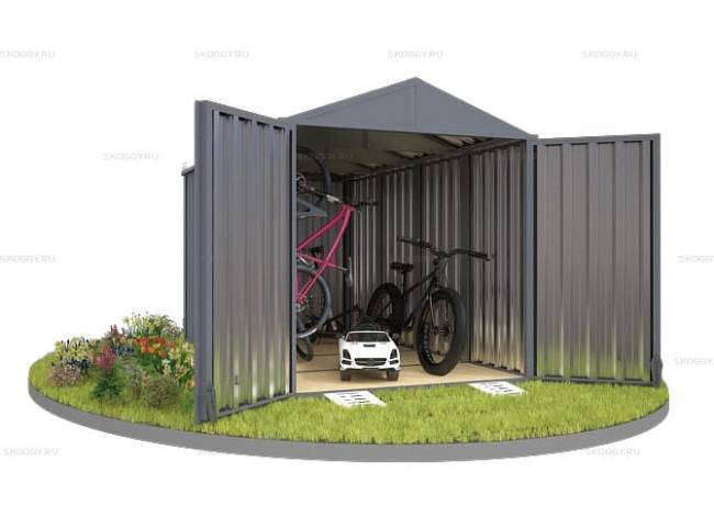 Хозблок SKOGGY секционный с двускатной крышей 4 х 2 м, брутальный серый