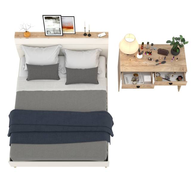 Кровать Муссон 11.41 с основанием и прикроватный столик цвет дуб эндгрейн элегантный